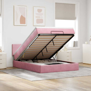 vidaXL Ottoman bed met matras en LED's 140x190cm fluweel roze