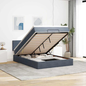 vidaXL Ottoman bed met matras en LED's 140x200cm fluweel donkergrijs