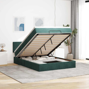 vidaXL Ottoman bed met matras en LED's 140x200cm fluweel donkergroen