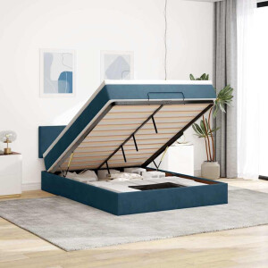 vidaXL Ottoman bed met matras en LED's 140x200cm fluweel donkerblauw