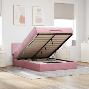 vidaXL Ottoman bed met matras en LED's 140x200cm fluweel roze