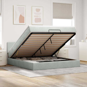 vidaXL Ottoman bed met matras en LED's 160x200cm fluweel lichtgrijs