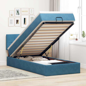 vidaXL Ottoman bed met matras en LED's 90x200cm fluweel donkerblauw