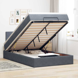 vidaXL Bed poef met matras en LED's 120x190 cm fluweel donkergrijs