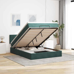 vidaXL Ottoman bed met matras en LED's 140x190cm fluweel donkergroen