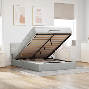 vidaXL Ottoman bed met matras en LED's 140x200cm fluweel lichtgrijs