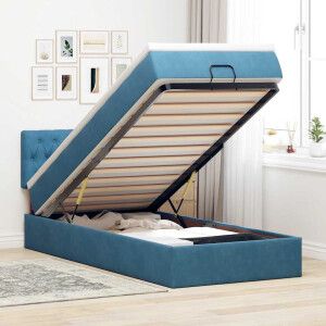 vidaXL Ottoman bed met matras en LED's 90x190cm fluweel donkerblauw