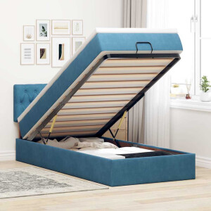 vidaXL Ottoman bed met matras en LED's 90x200cm fluweel donkerblauw