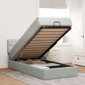 vidaXL Ottoman bed met matras en LED's 100x200 cm fluweel lichtgrijs