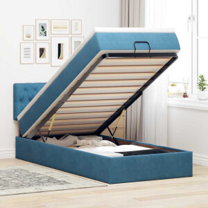 vidaXL Ottoman bed met matras en LED's 100x200 cm fluweel donkerblauw