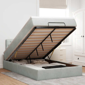 vidaXL Bed poef met matras en LED's 120x190 cm fluweel lichtgrijs