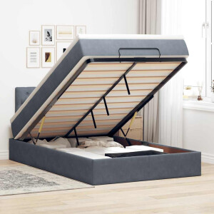 vidaXL Bed poef met matras en LED's 120x190 cm fluweel donkergrijs