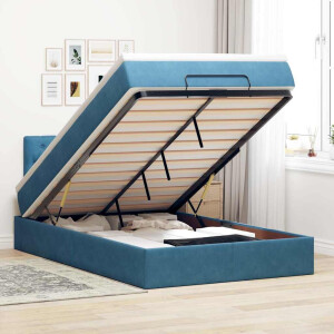 vidaXL Bed poef met matras en LED's 120x190 cm fluweel donkerblauw