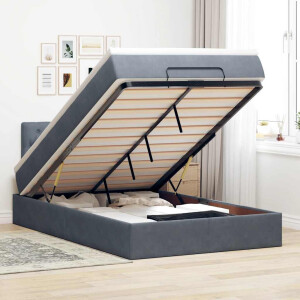 vidaXL Ottoman bed met matras en LED's 120x200cm fluweel donkergrijs