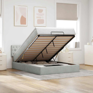 vidaXL Ottoman bed met matras en LED's 140x200cm fluweel lichtgrijs
