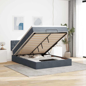 vidaXL Ottoman bed met matras en LED's 140x200cm fluweel donkergrijs