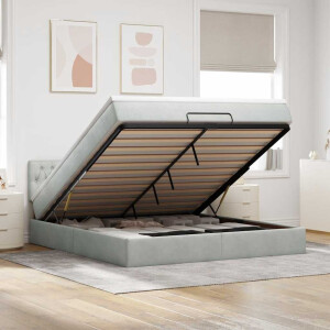 vidaXL Ottoman bed met matras en LED's 160x200cm fluweel lichtgrijs