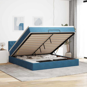 vidaXL Ottoman bed met matras en LED's 180x200 cm fluweel donkerblauw