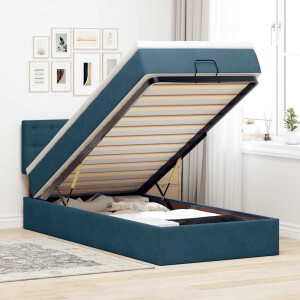 vidaXL Bed poef met matras en LED's 80x200 cm fluweel donkerblauw