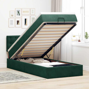 vidaXL Ottoman bed met matras en LED's 100x200 cm fluweel donkergroen