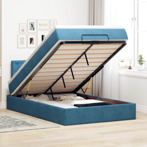 vidaXL Ottoman bed met matras en LED's 120x200cm fluweel donkerblauw
