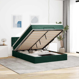vidaXL Ottoman bed met matras en LED's 140x200cm fluweel donkergroen