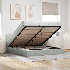 vidaXL Ottoman bed met matras en LED's 160x200cm fluweel lichtgrijs