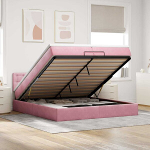 vidaXL Ottoman bed met matrassen en LED's 200x200cm fluweel roze