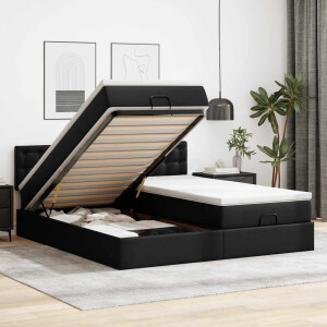 vidaXL Ottoman bed met matrassen en LED's 200x200cm kunstleer zwart