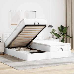 vidaXL Ottoman bed met matrassen en LED's 200x200cm kunstleer wit