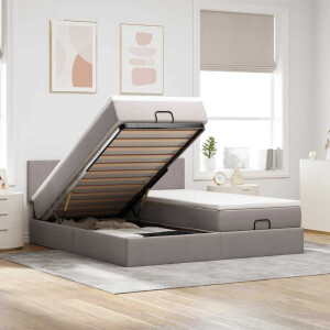 vidaXL Ottoman bed met matrassen en LED's 180x200cm stof taupe