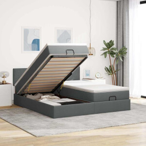 vidaXL Ottoman bed met matrassen en LED's 200x200cm stof donkergrijs
