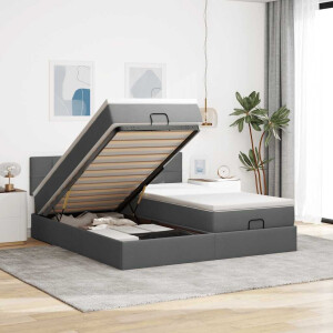 vidaXL Ottoman bed met matrassen en LED's 200x200cm stof donkergrijs