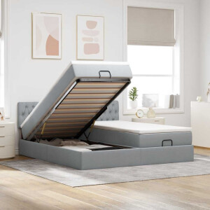 vidaXL Ottoman bed met matrassen en LED's 180x200cm stof lichtgrijs