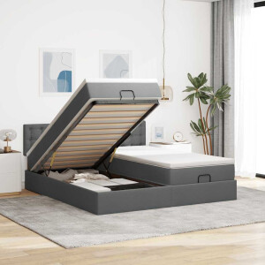 vidaXL Ottoman bed met matrassen en LED's 180x200cm stof donkergrijs