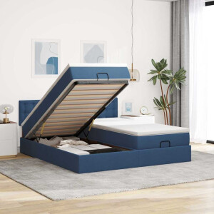 vidaXL Ottoman bed met matrassen en LED's 200x200cm stof blauw