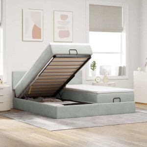 vidaXL Ottoman bed met matrassen en LED's 180x200cm fluweel lichtgrijs