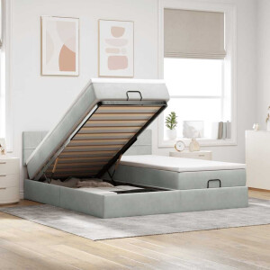 vidaXL Ottoman bed met matrassen en LED's 200x200cm fluweel lichtgrijs