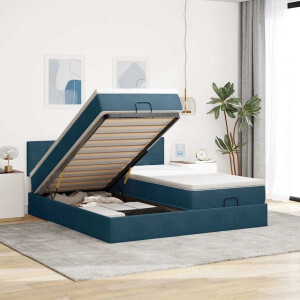 vidaXL Bed poef met matrassen en leds 200x200 cm fluweel donkerblauw
