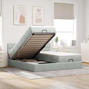 vidaXL Ottoman bed met matrassen en LED's 200x200cm fluweel lichtgrijs