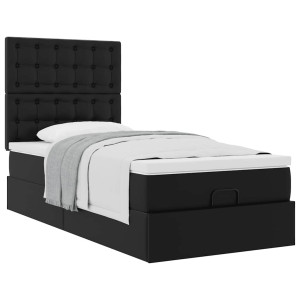 vidaXL Bedframe met matras 90x190 cm kunstleer zwart