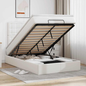vidaXL Ottoman bed met matras 120x190 cm kunstleer wit