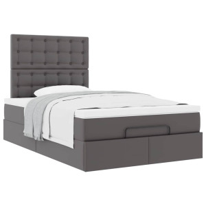 vidaXL Bedframe met matras 120x190 cm kunstleer grijs