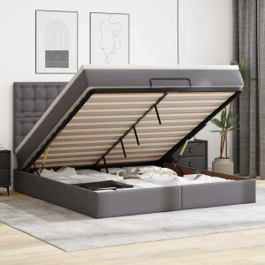 vidaXL Ottoman bed met matras 180x200cm kunstleer grijs