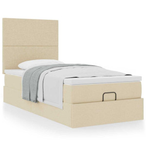 vidaXL Ottoman bed met matras 80x200cm stof crèmekleurig