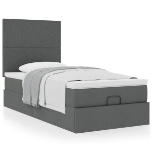 vidaXL Ottoman bed met matras 90x190cm stof donkergrijs