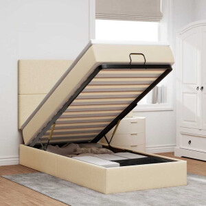 vidaXL Bed met matras 100x200 cm stof crèmekleurig