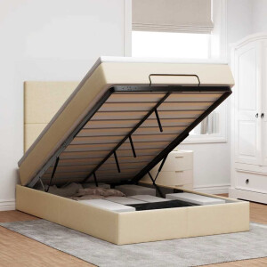 vidaXL Ottoman bed met matras 120x190cm stof crèmekleurig