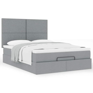 vidaXL Ottoman bed met matras 140x190cm stof lichtgrijs