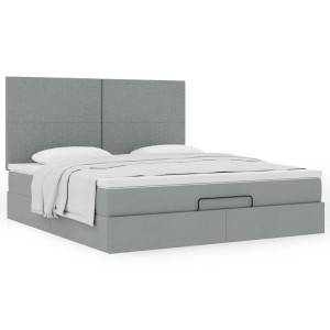 vidaXL Ottoman bed met matras 160x200cm stof lichtgrijs